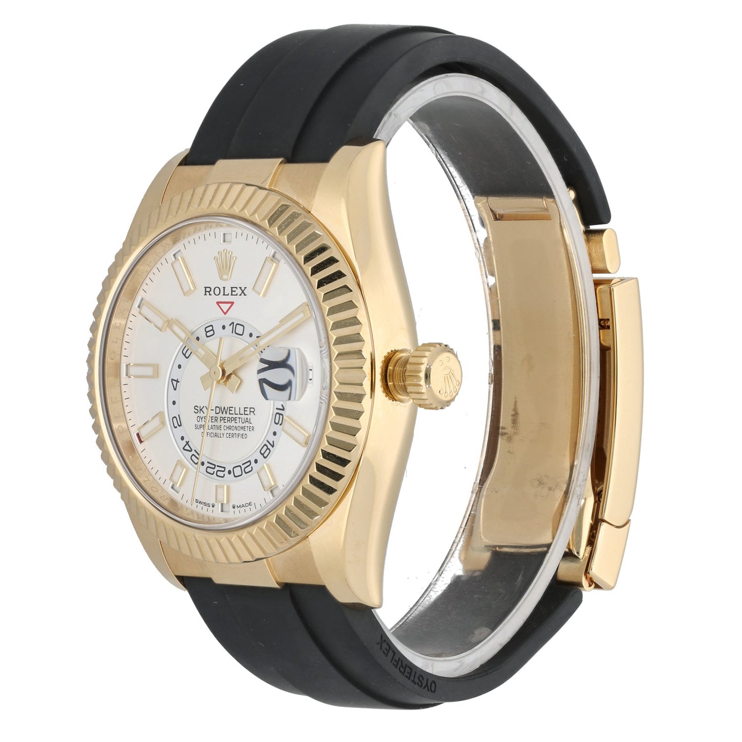 Rolex Sky Dweller 336238, white dial, gold, oysterflex bracelet, front angle image