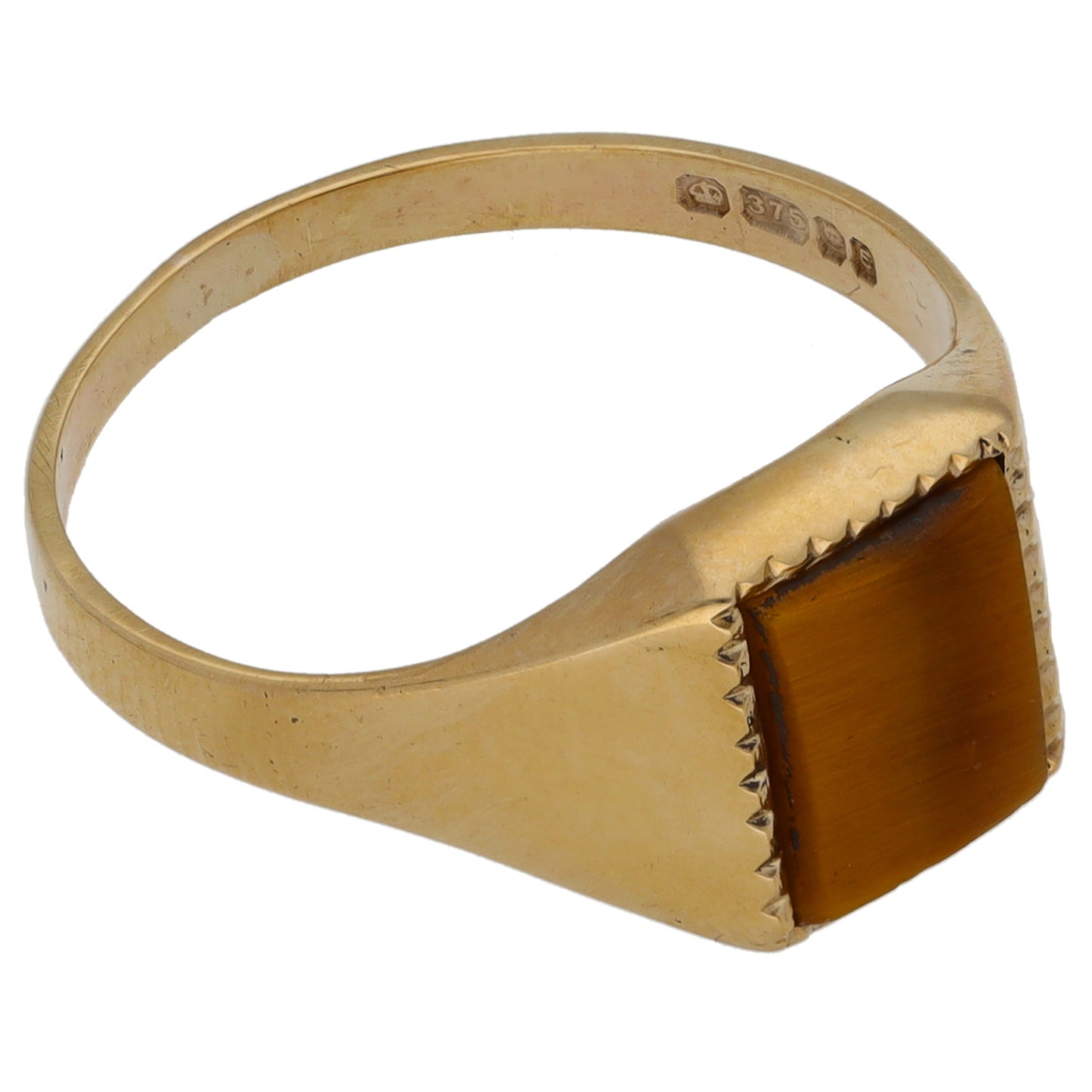 9ct Gold Tiger's Eye Plain Signet Ring Size N