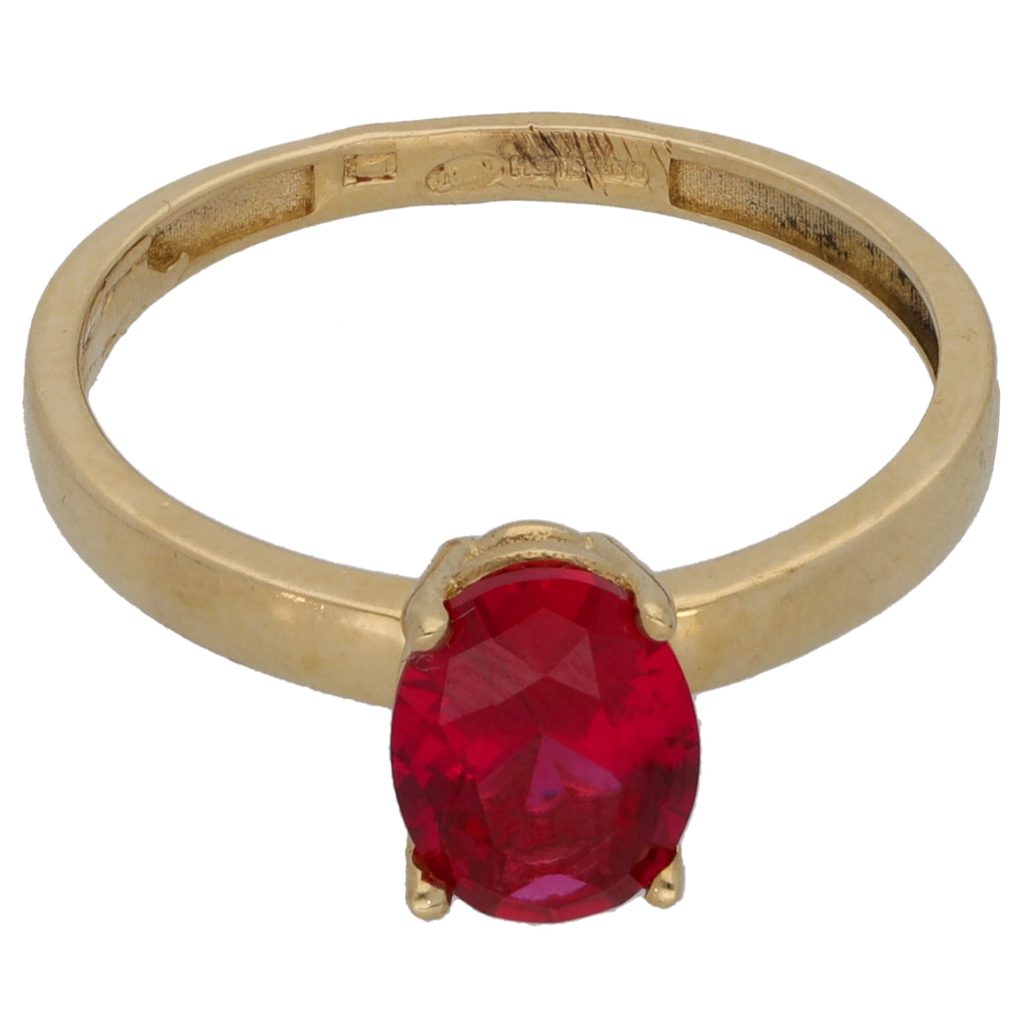 14ct Gold Man Made Ruby Single Stone Ring Size M
