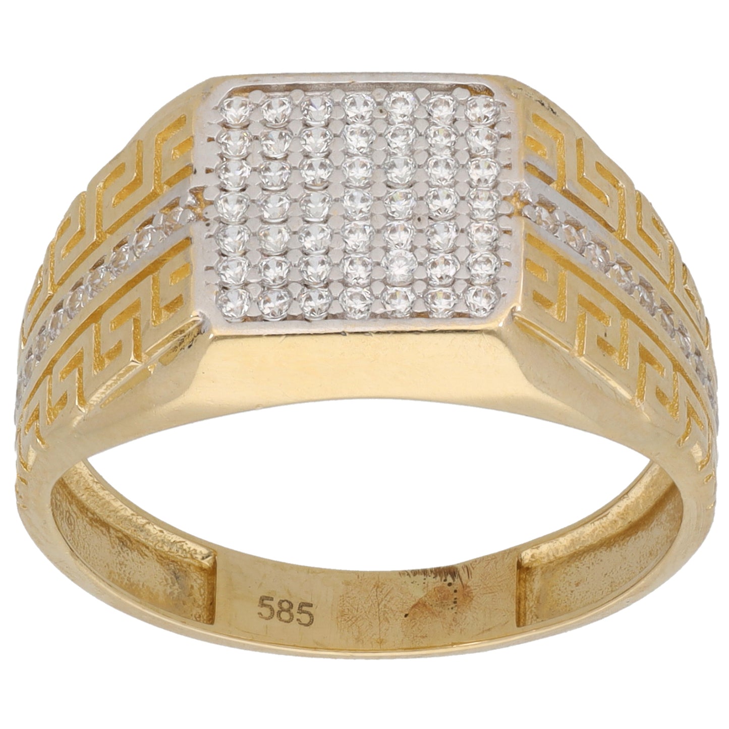 14ct Gold Cubic Zirconia Patterned Signet Ring Size W