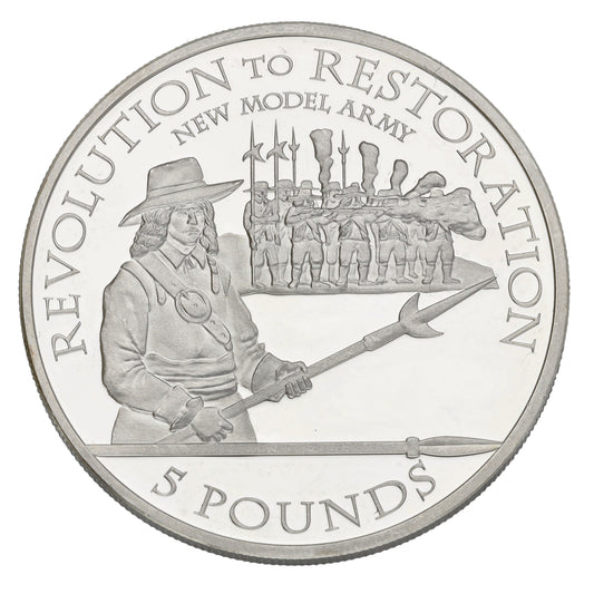 Sterling Silver Revolution To Restoration New Model Army 5 Pounds Coin 2010