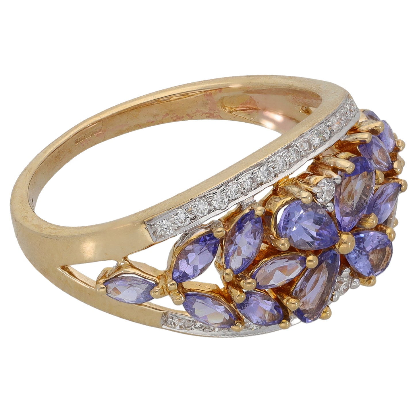 9ct Gold Tanzanite & 0.19ct Diamond Dress/Cocktail Ring Size P