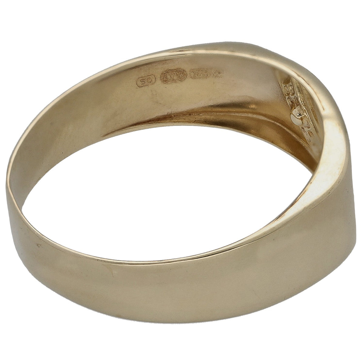 9ct gold signet ring, plain band with hallmarks on inner edge