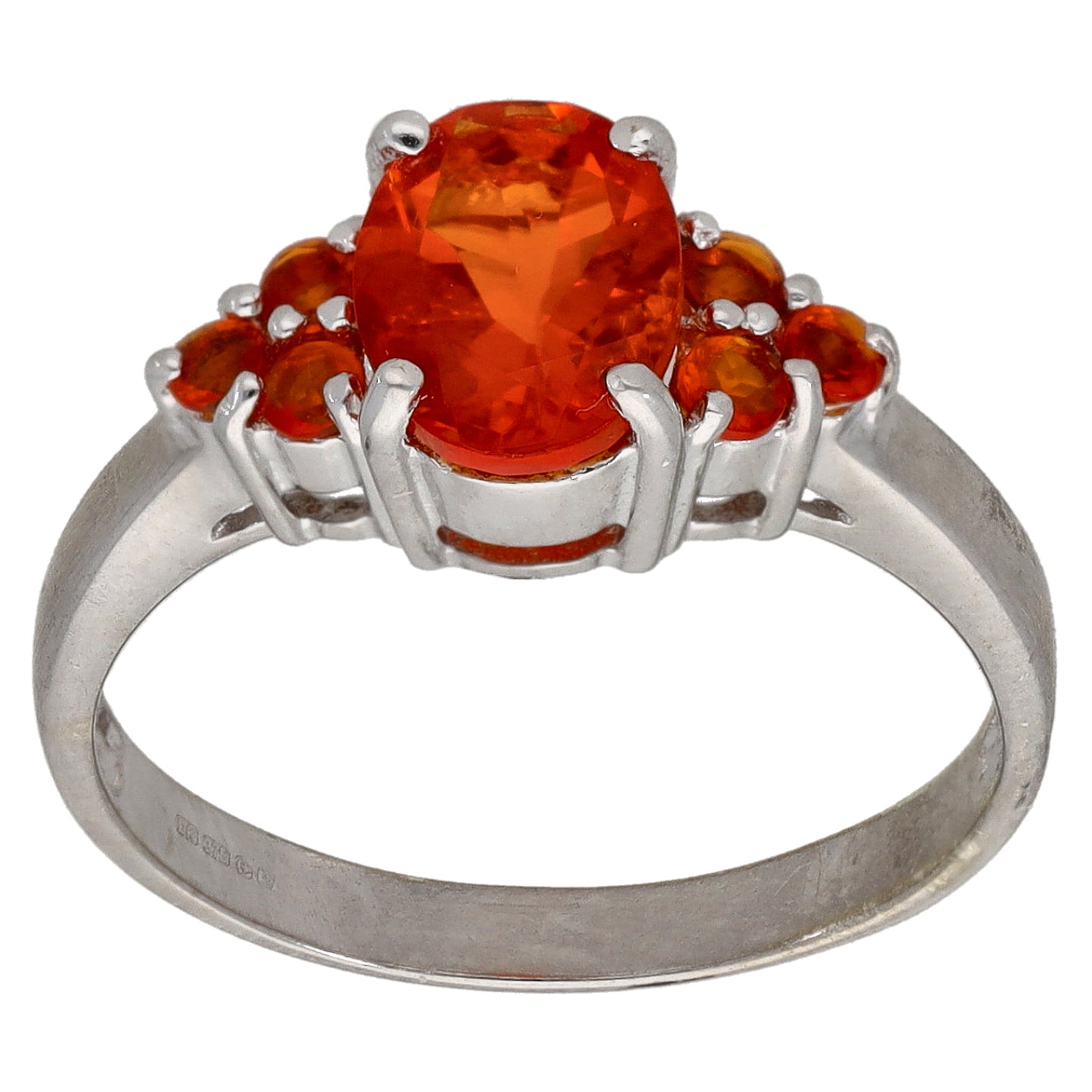 9ct White Gold Fire Opal Dress/Cocktail Ring Size N