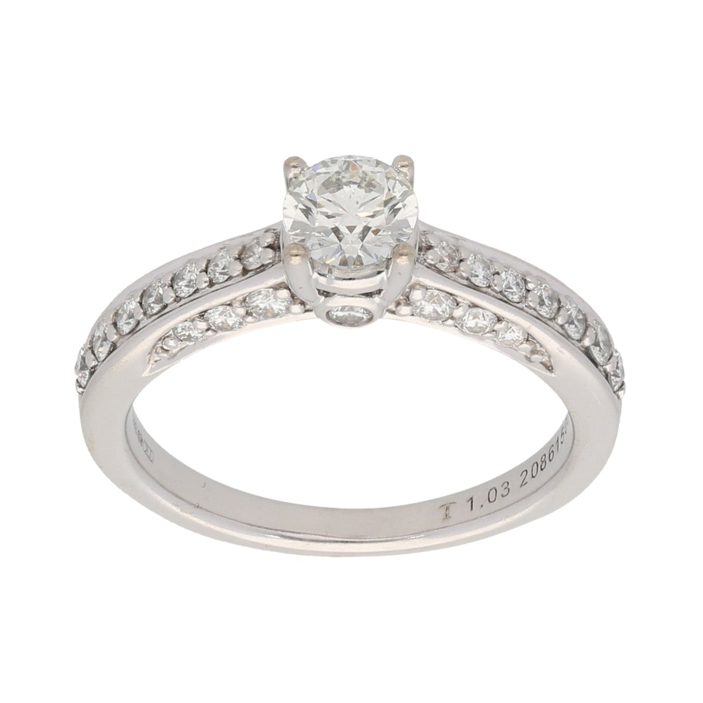 18ct White Gold 0.53ct Round Cut Diamond & 0.02ct Round Cut Diamond Ladies Solitaire Ring With Accent Stones Size N