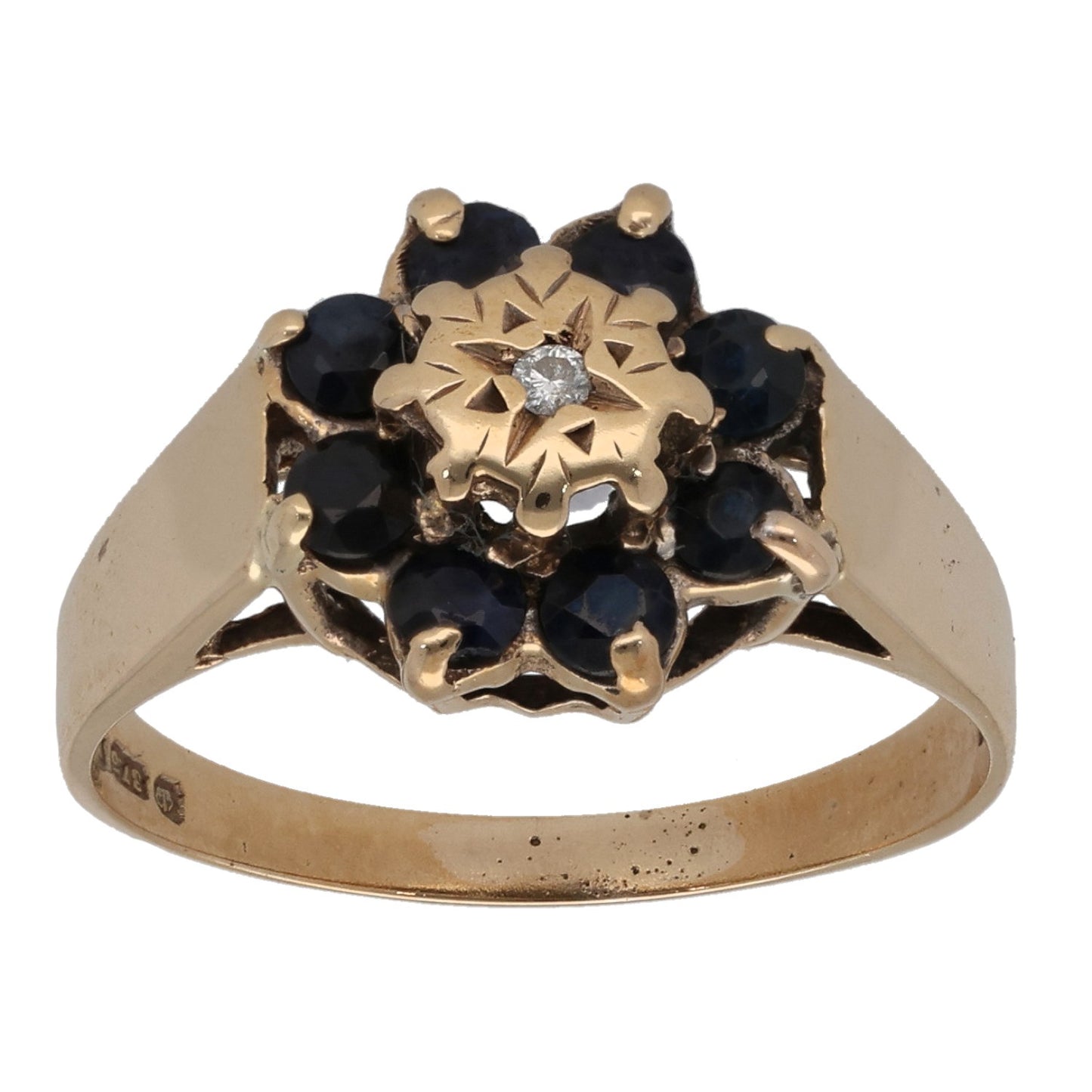 9ct Gold 0.01ct Diamond & Sapphire Dress/Cocktail Ring Size N