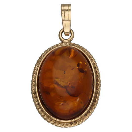 9ct Gold Amber Single Stone Pendant