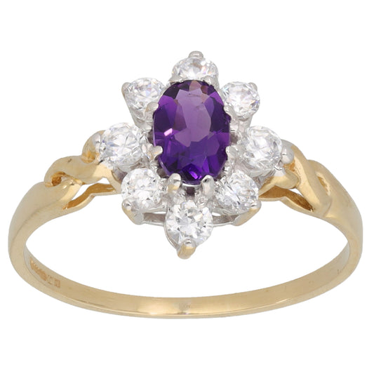 9ct Gold Amethyst & Cubic Zirconia Dress/Cocktail Ring Size O