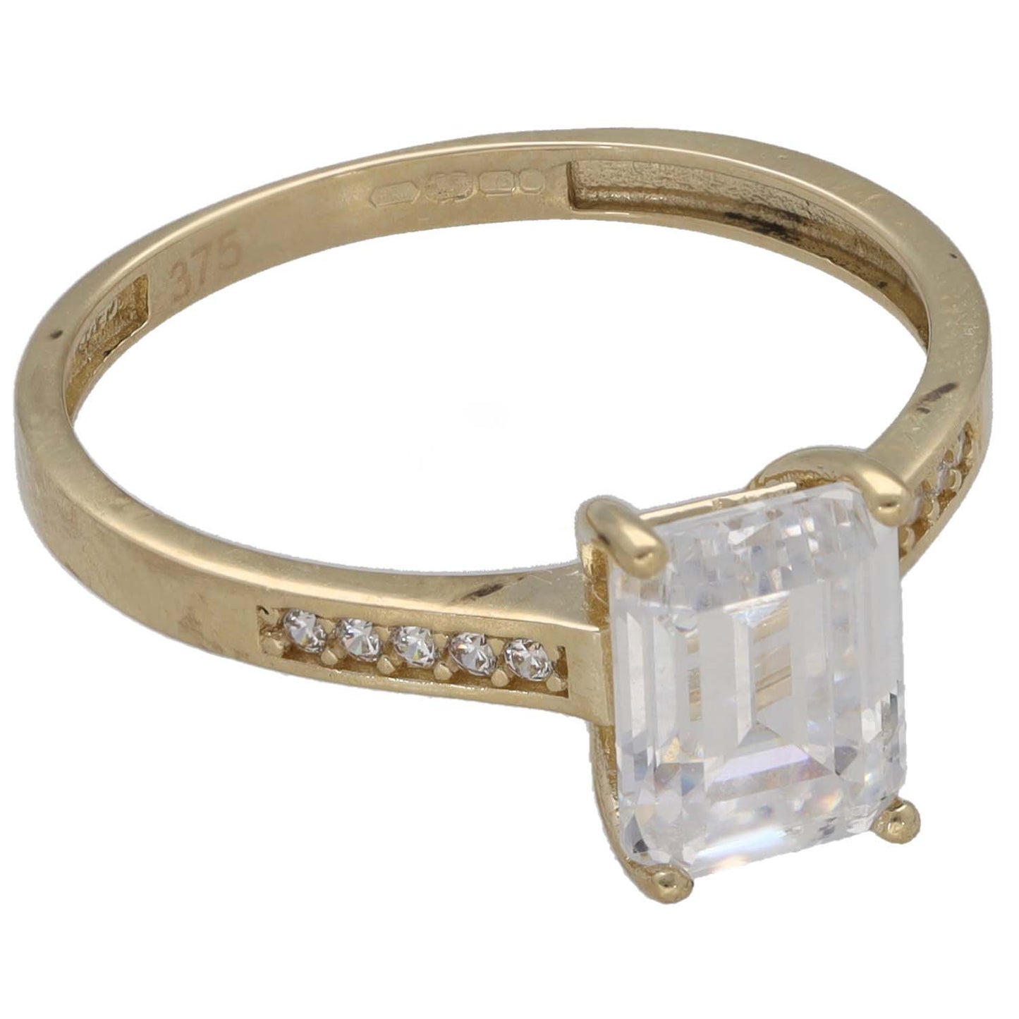 9ct Gold Cubic Zirconia Single Stone Ring With Accents Size O