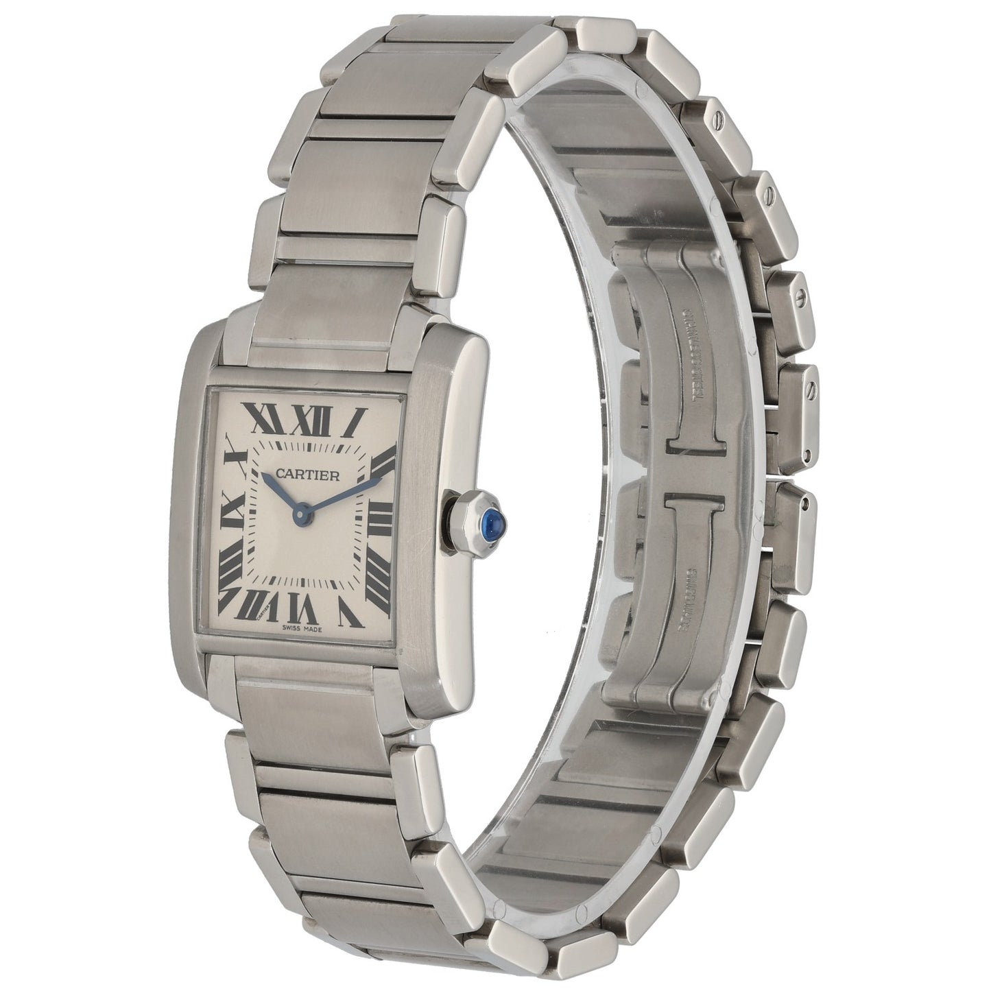 Cartier Tank Francaise WSTA0005, stainless steel, white dial, front angle image