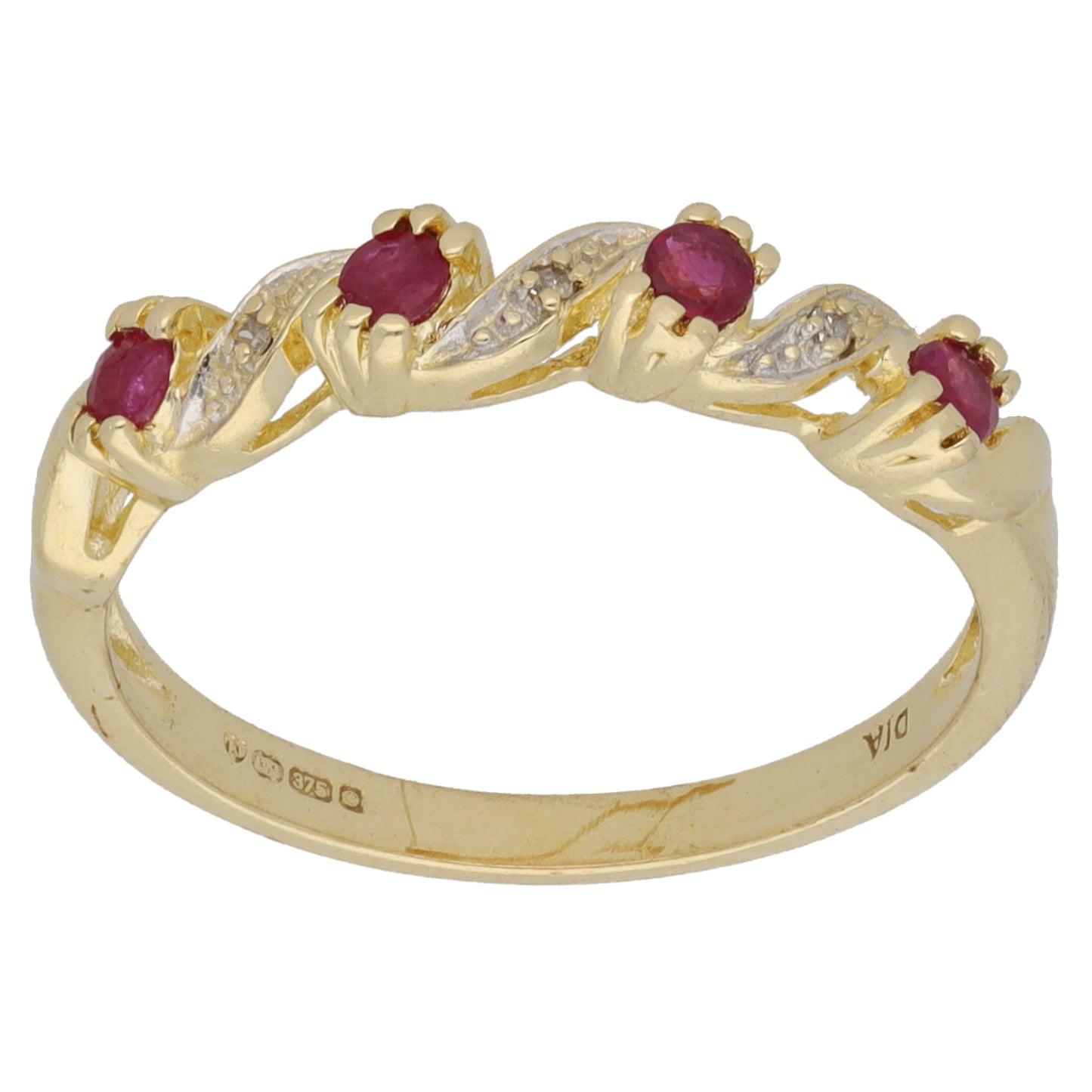 9ct Gold Ruby & 0.015ct Diamond Half Eternity Ring Size V