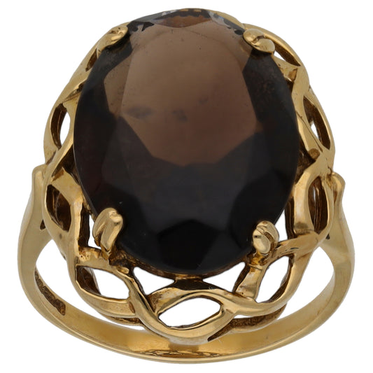 9ct Gold Smoky Quartz Single Stone Ring Size P