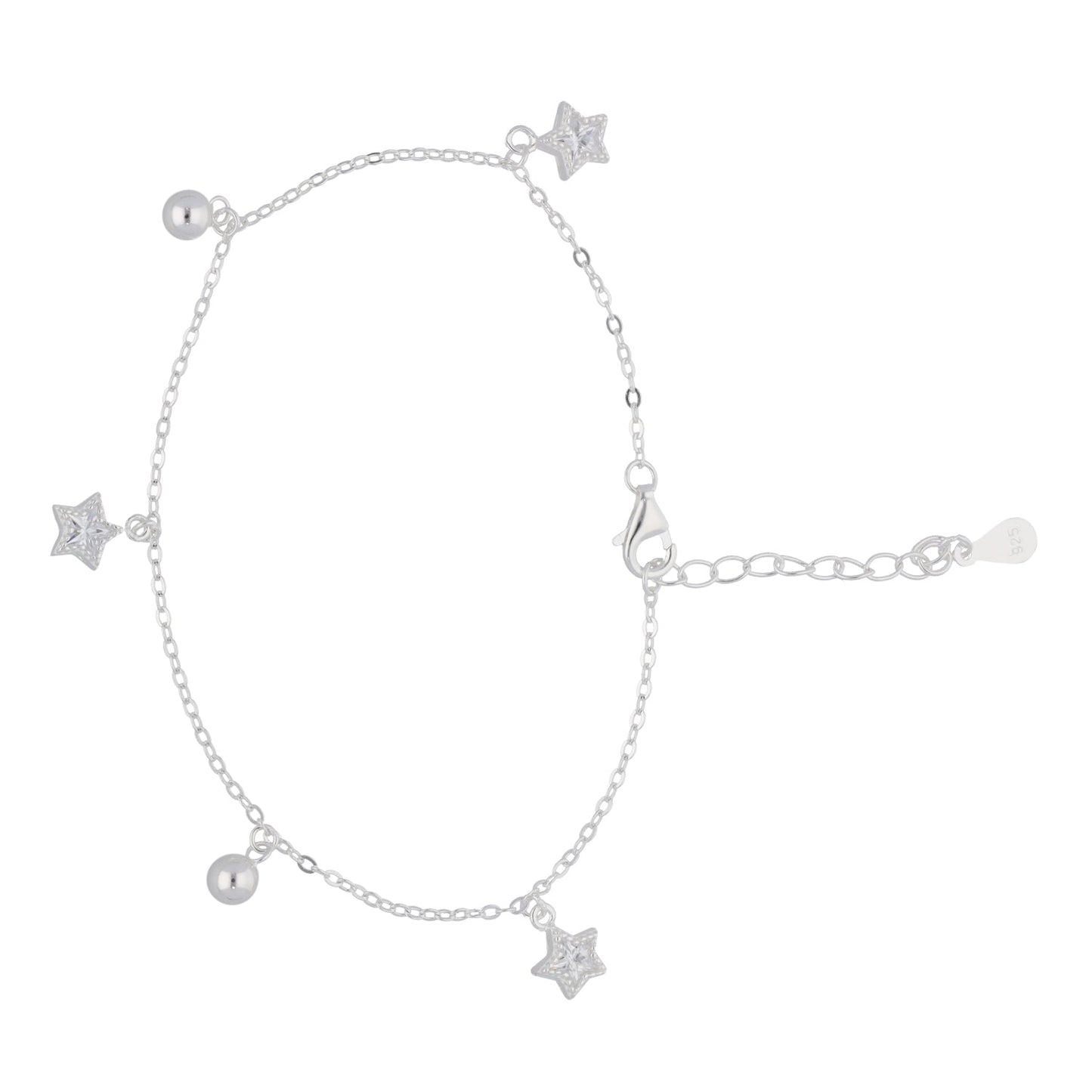 New Sterling Silver Cubic Zirconia Star Bracelet