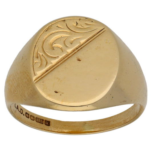 9ct Gold Patterned Signet Ring Size R