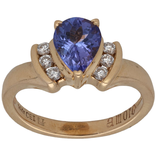 14ct Gold Tanzanite & 0.19ct Diamond Dress/Cocktail Ring Size K