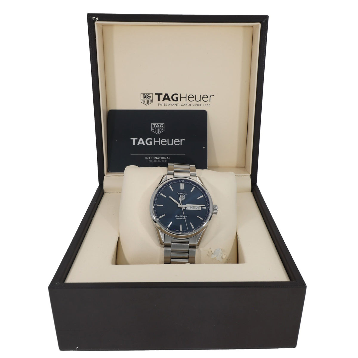 Tag Heuer Carrera WAR201E, blue dial in stainless steel case and bracelet, in manufacturer box
