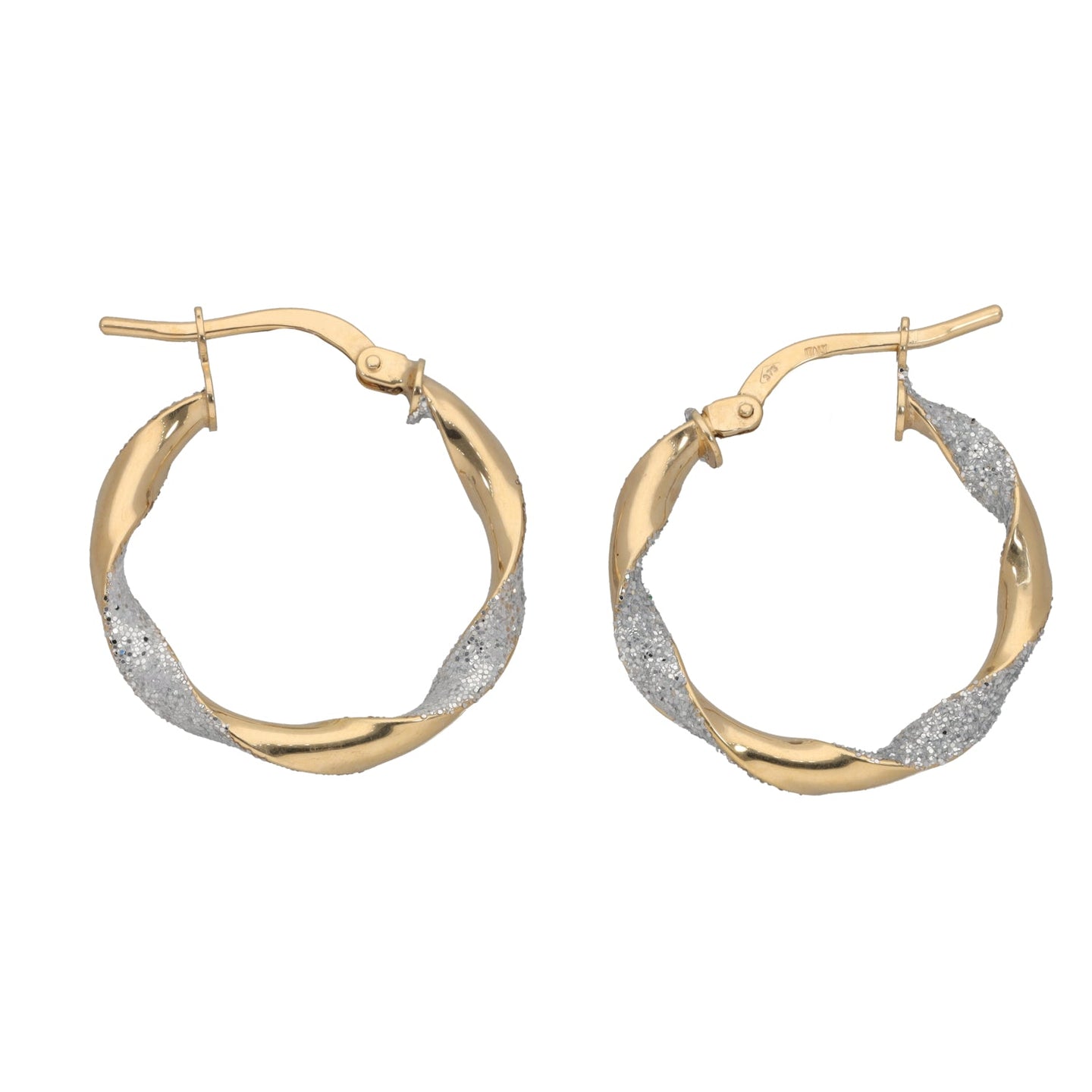 9ct Gold Small Twisted Hoop Glitter Earrings