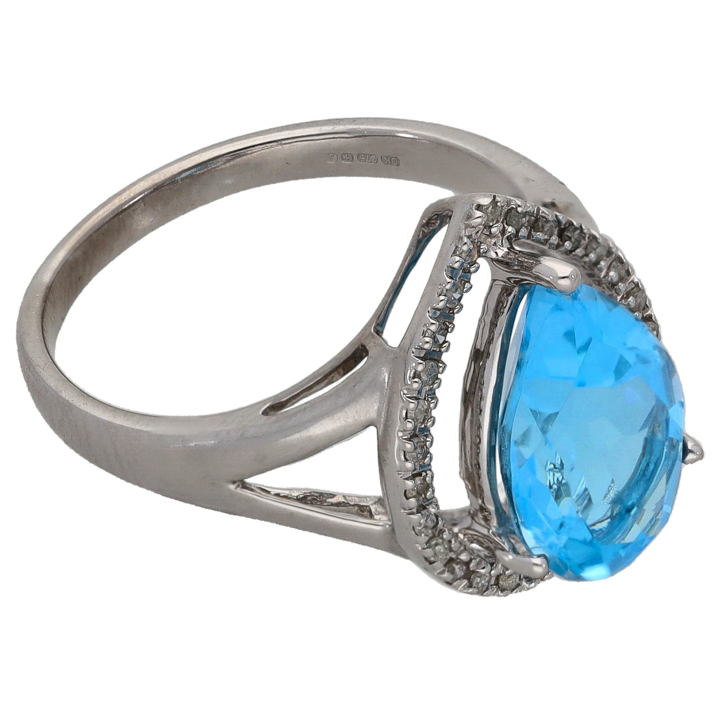9ct White Gold Topaz & 0.135ct Diamond Dress/Cocktail Ring Size N
