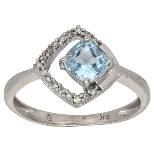 9ct White Gold Topaz & 0.17ct Diamond Dress/Cocktail Ring Size K