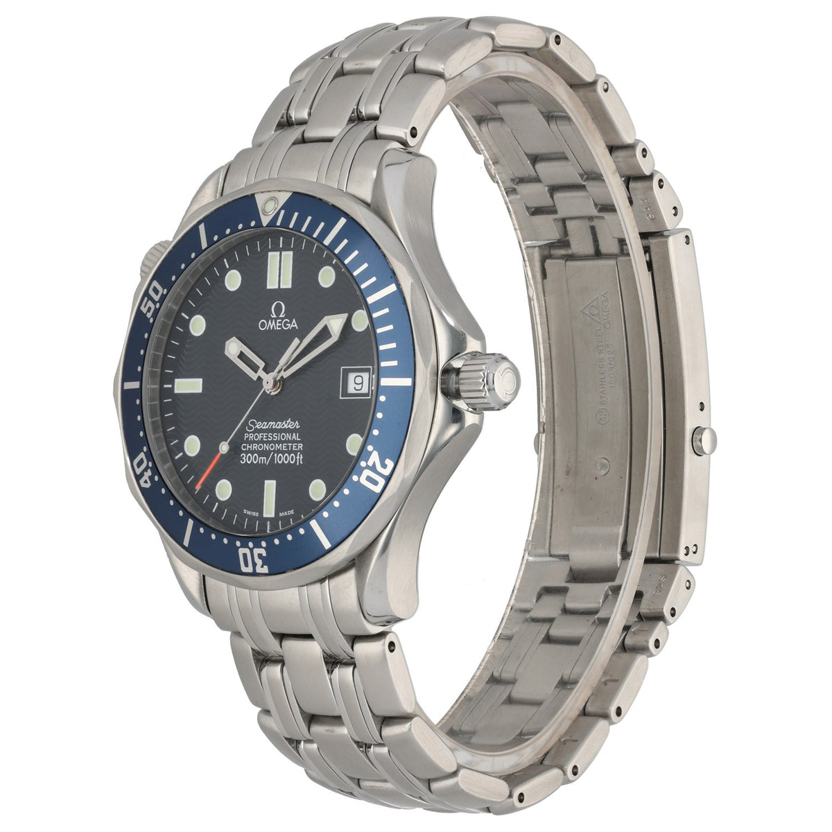 Omega Seamaster 2531.80.00, blue dial and bezel, stainless steel, front angle