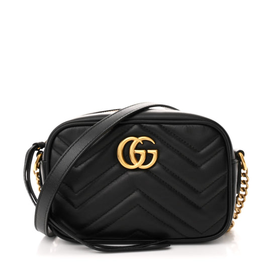Gucci Mini GG Marmont Chain Shoulder Calfskin Leather Bag - Black