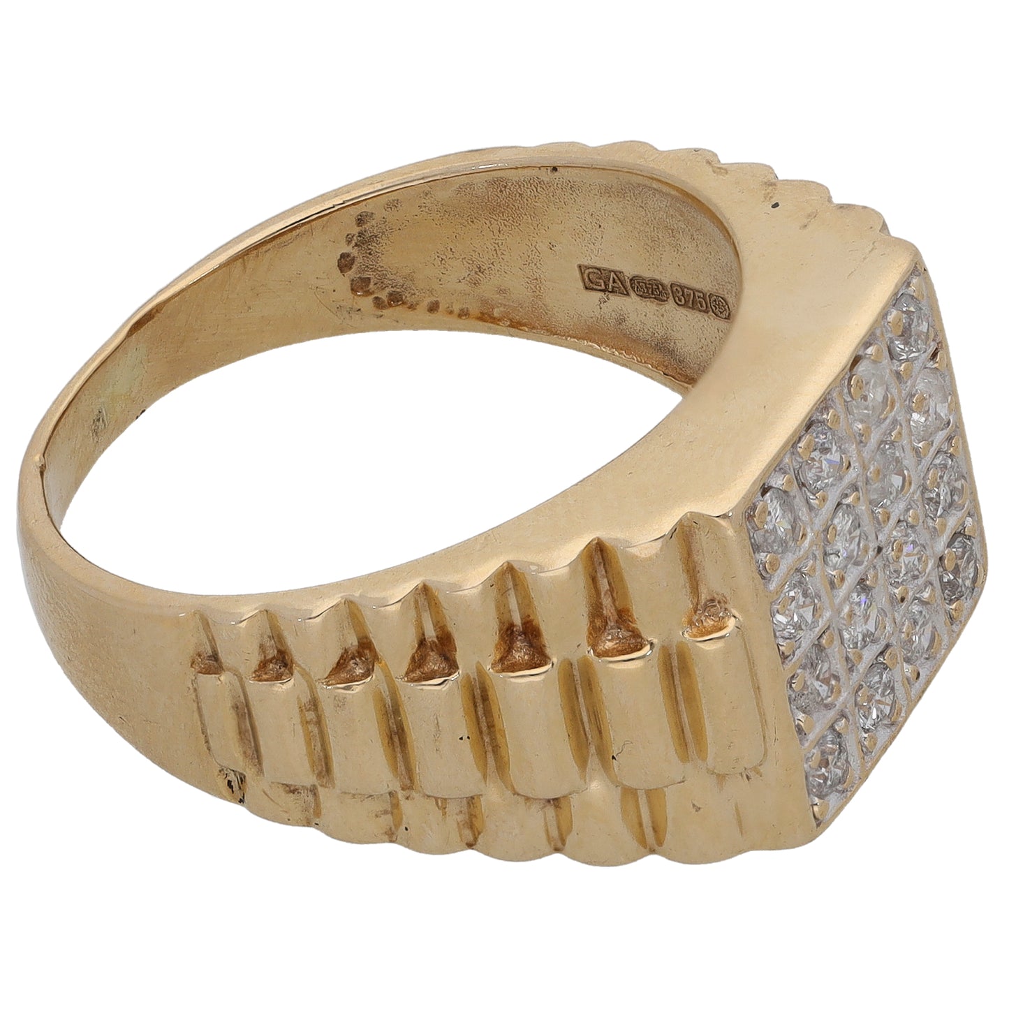 9ct Gold 0.50ct Diamond Patterned Signet Ring Size S