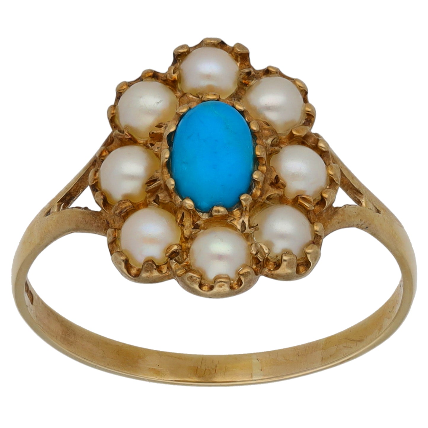 9ct Gold Turquoise & Cultured Pearl Dress/Cocktail Ring Size S