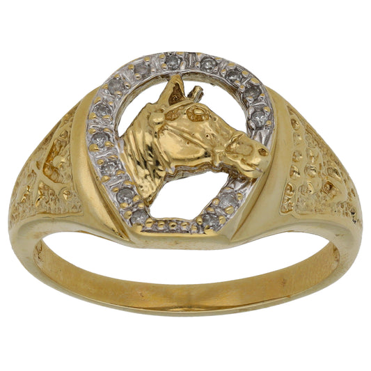 9ct Gold 0.07ct Diamond Horseshoe Ring Size Y