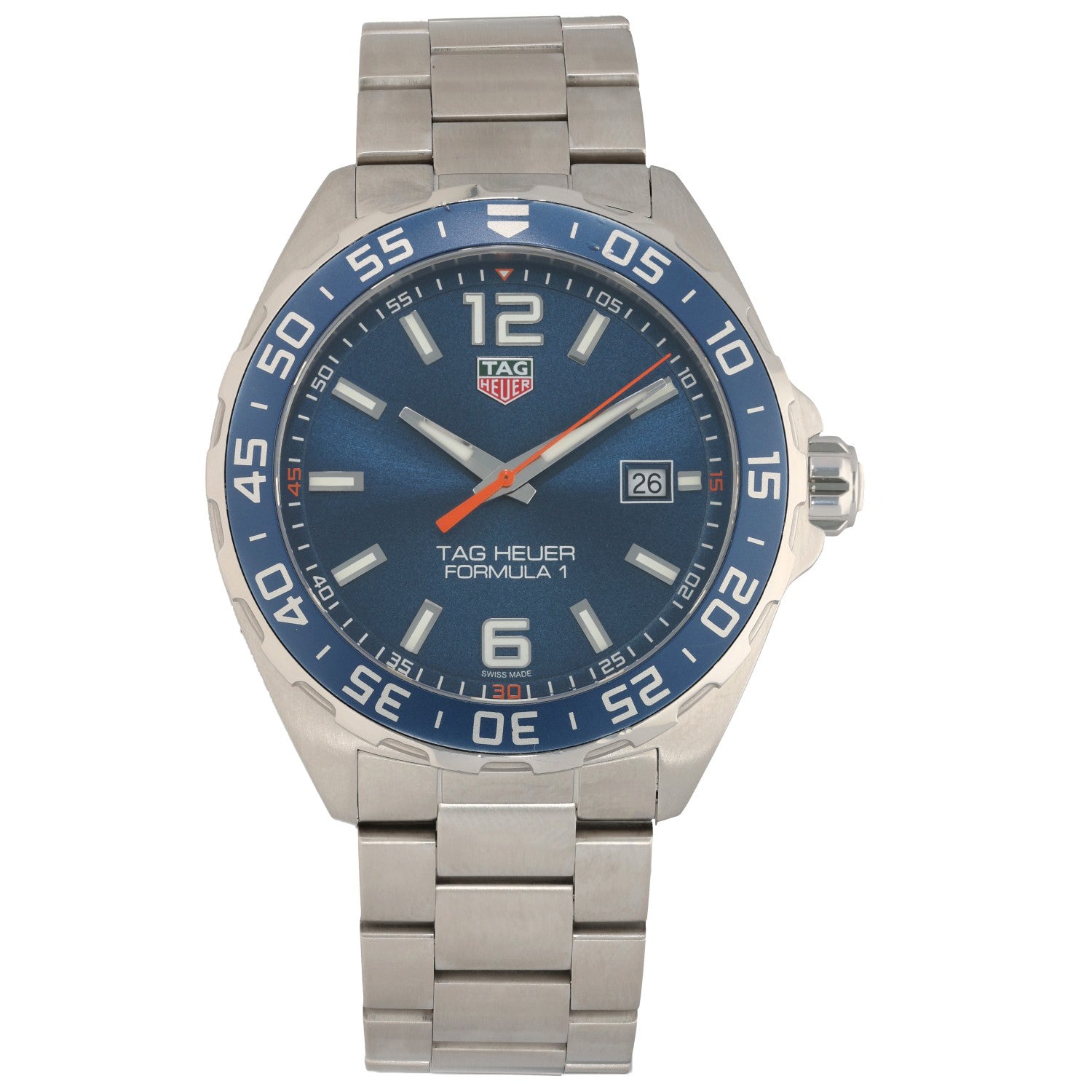Tag Heuer Formula 1 WAZ1010, blue dial and bezel in 43mm stainless steel case.
