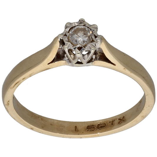 9ct Gold 0.15ct Diamond Solitaire Ring Size N