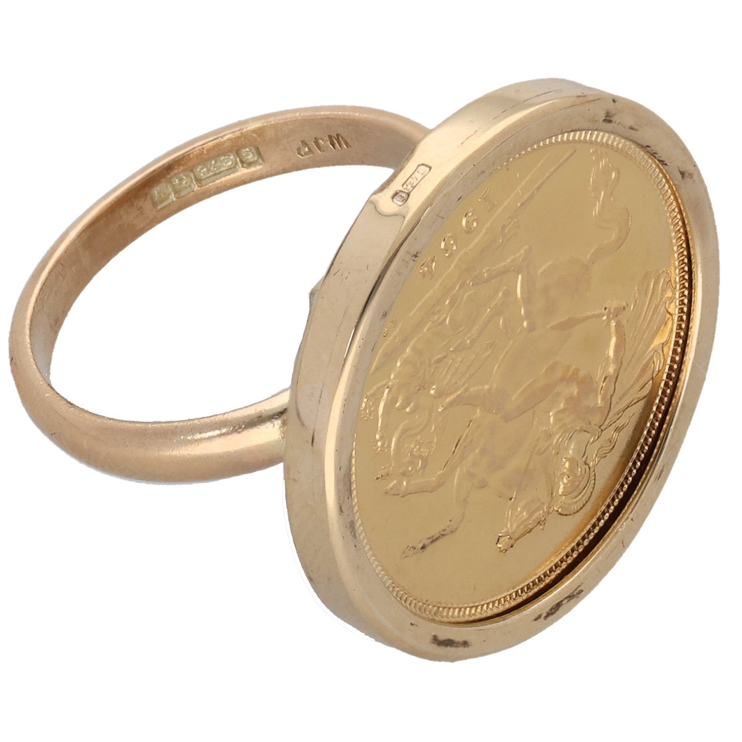 9ct Gold Full Sovereign Coin Ring Size O