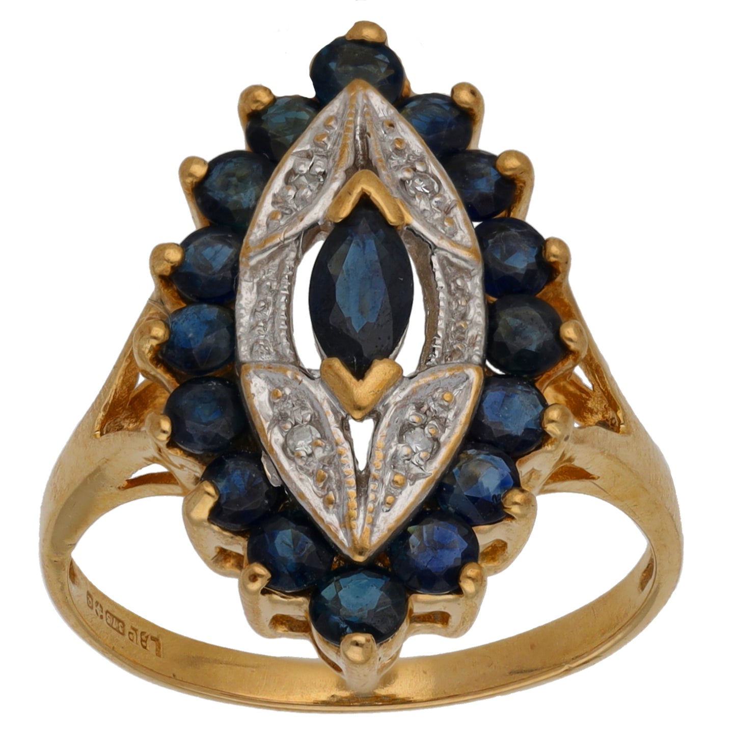 9ct Gold Sapphire & 0.02ct Diamond Dress/Cocktail Ring Size O