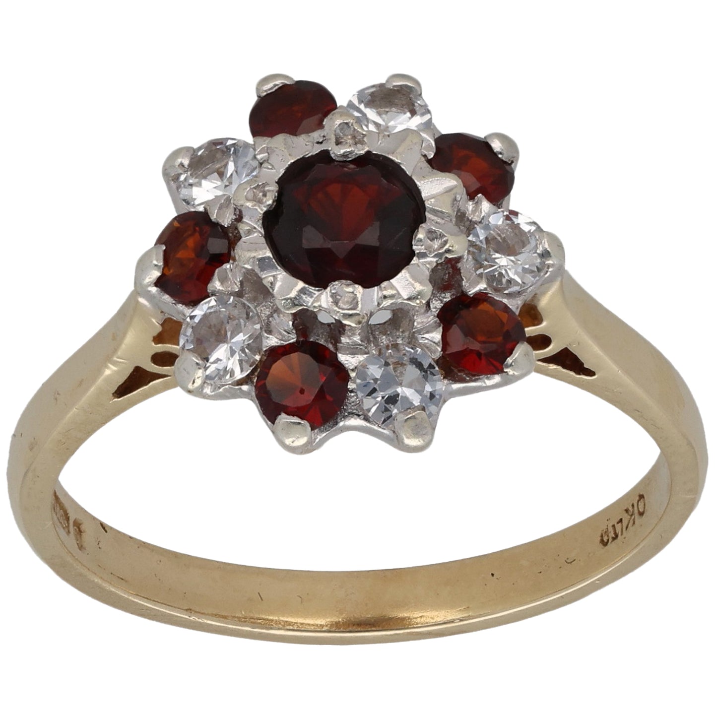 9ct Gold Garnet & Imitation Gems Dress/Cocktail Ring Size O