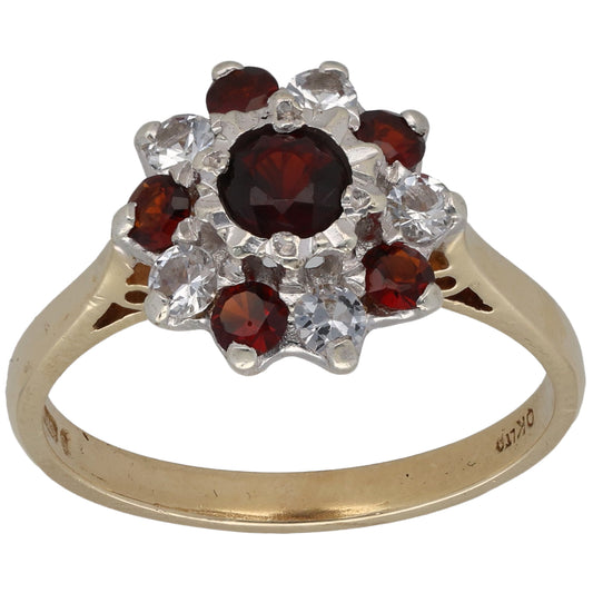9ct Gold Garnet & Imitation Gems Dress/Cocktail Ring Size O