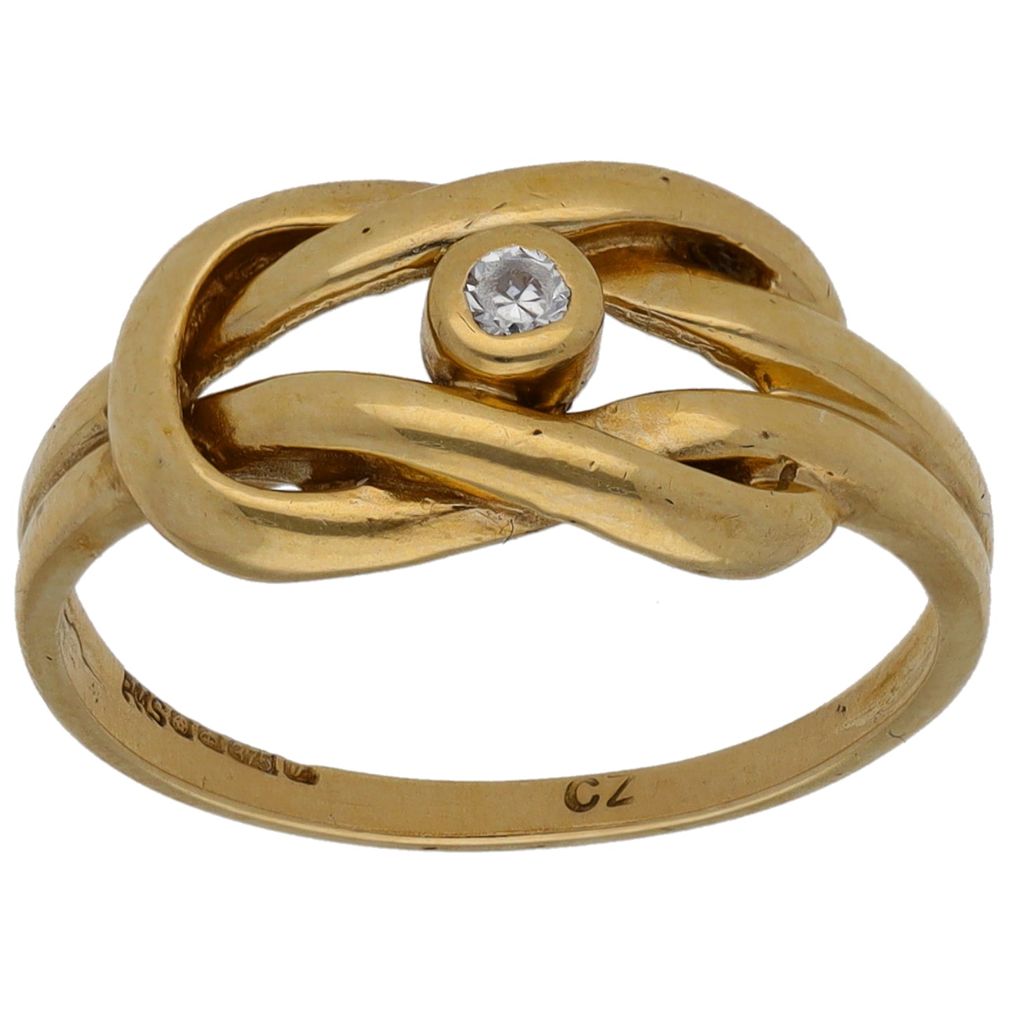 9ct Gold Cubic Zirconia Single Stone Knot Ring Size K