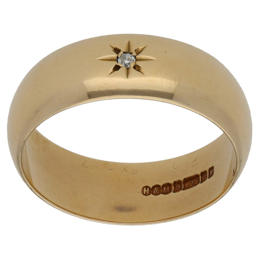 9ct Gold 0.02ct Diamond Plain Wedding Ring Size S