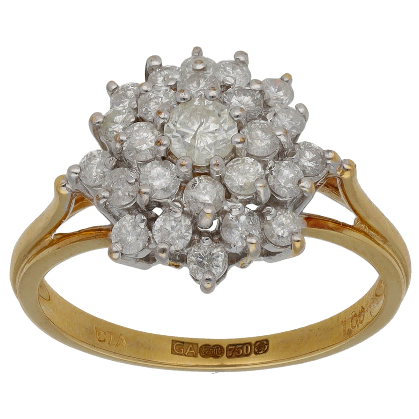 18ct Gold 1.00ct Diamond Cluster Ring Size Q