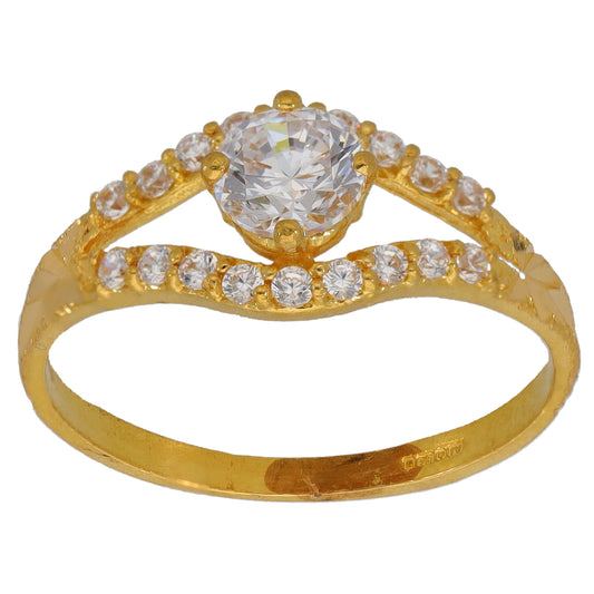 22ct Gold Cubic Zirconia Single Stone Ring With Accents Size Q
