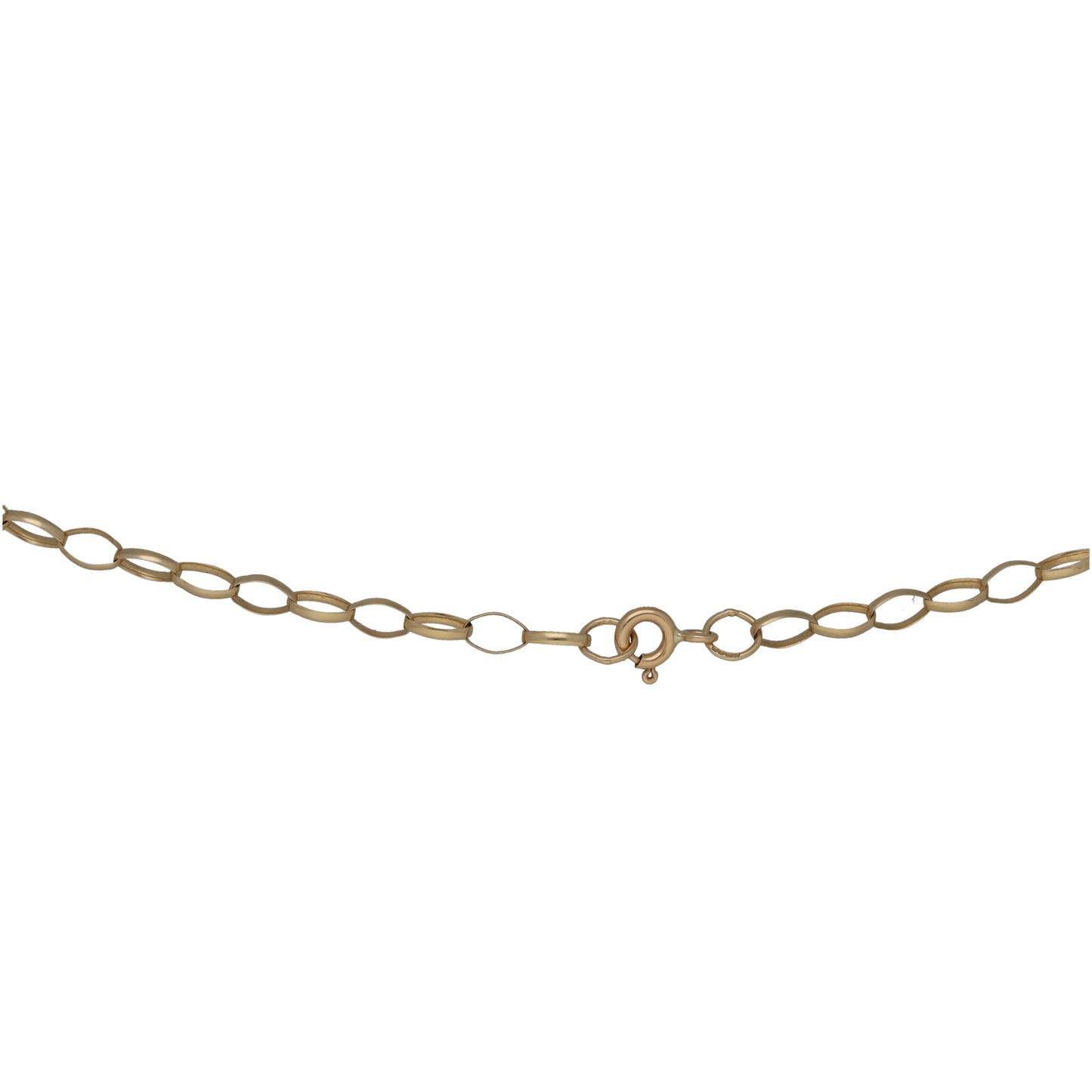 Gold Belcher chain necklace detail with small clasp and extender rings