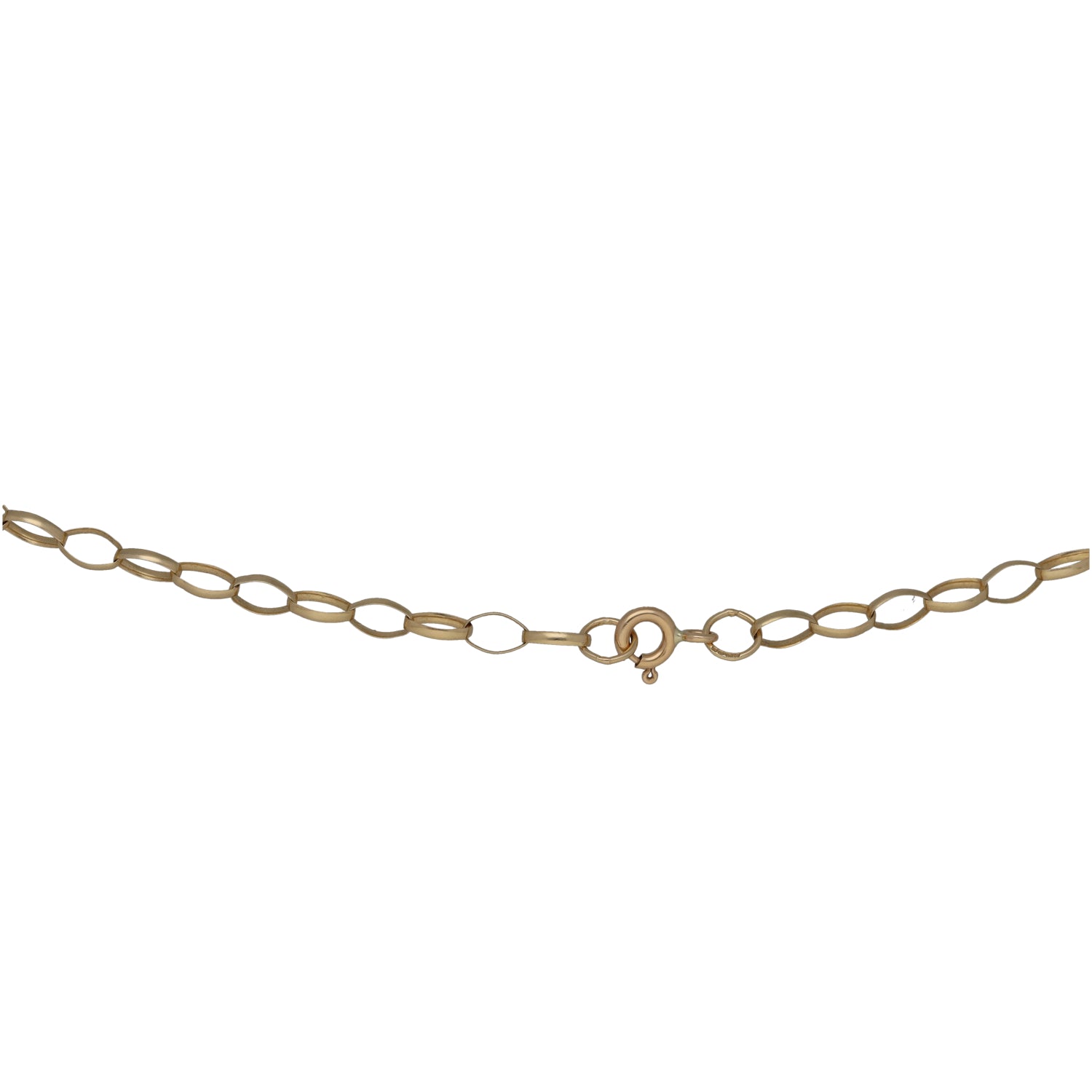 Gold Belcher chain necklace detail with small clasp and extender rings