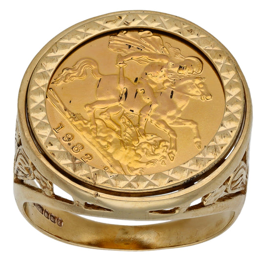 9ct Gold Half Sovereign Coin Ring Size R