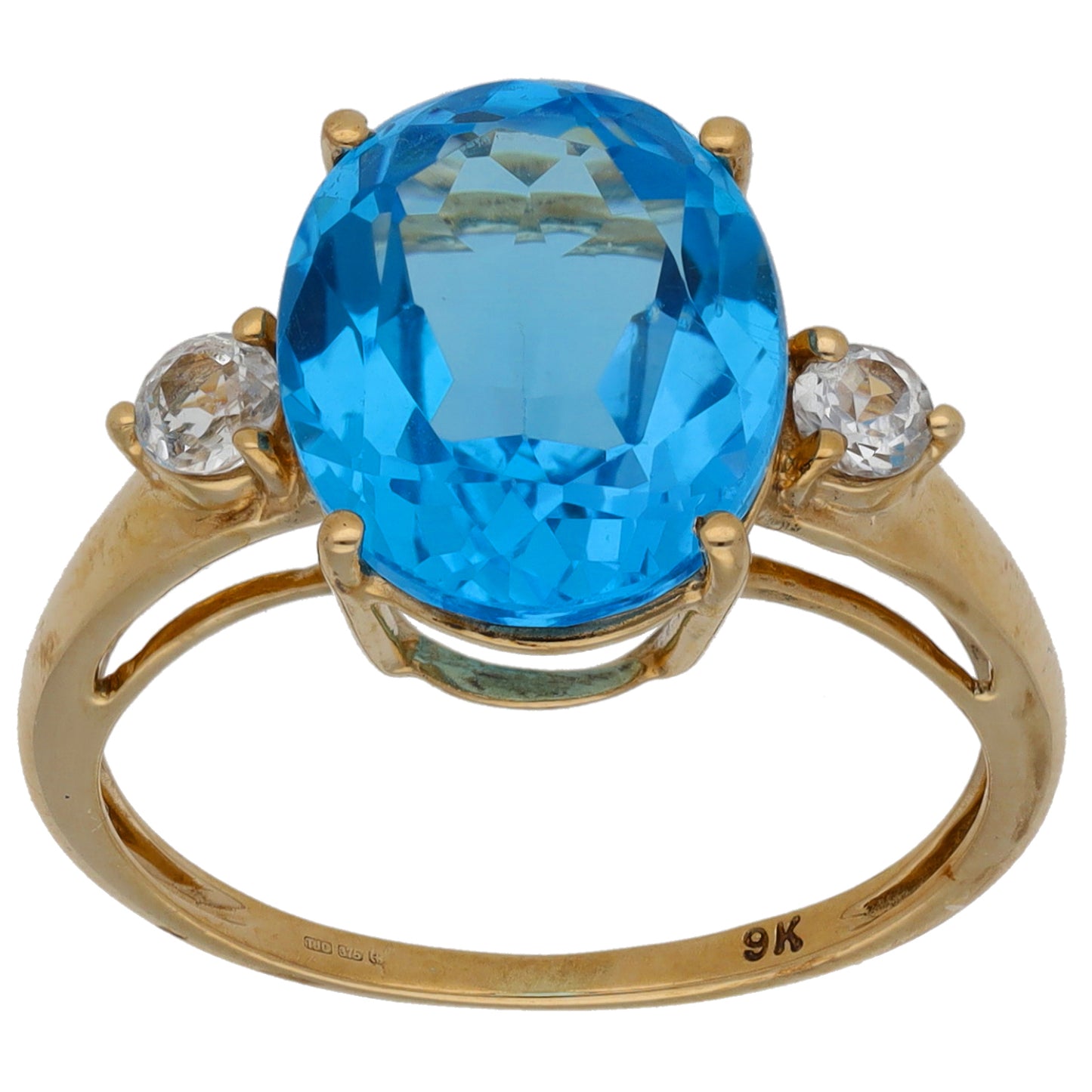 9ct Gold Topaz & White Topaz Three Stone Ring Size O