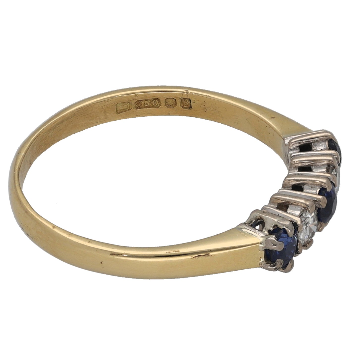 18ct Gold Sapphire & 0.10ct Diamond Half Eternity Ring Size N