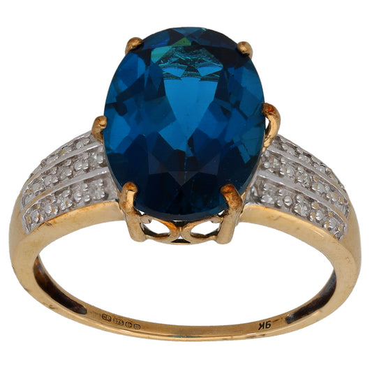 9ct Gold 0.06ct Diamond & Topaz Single Stone Ring With Accents Size R