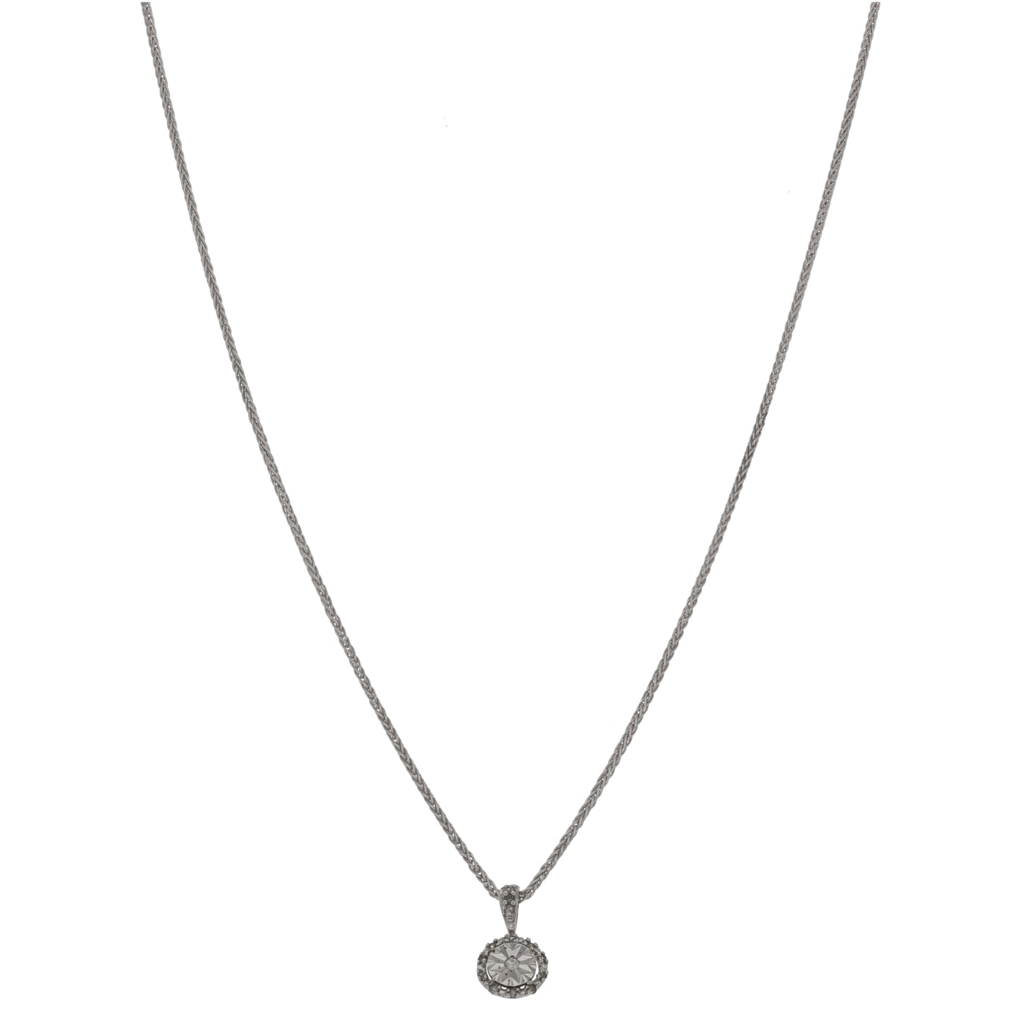 9ct White Gold 0.095ct Diamond Dress/Cocktail Pendant With Chain