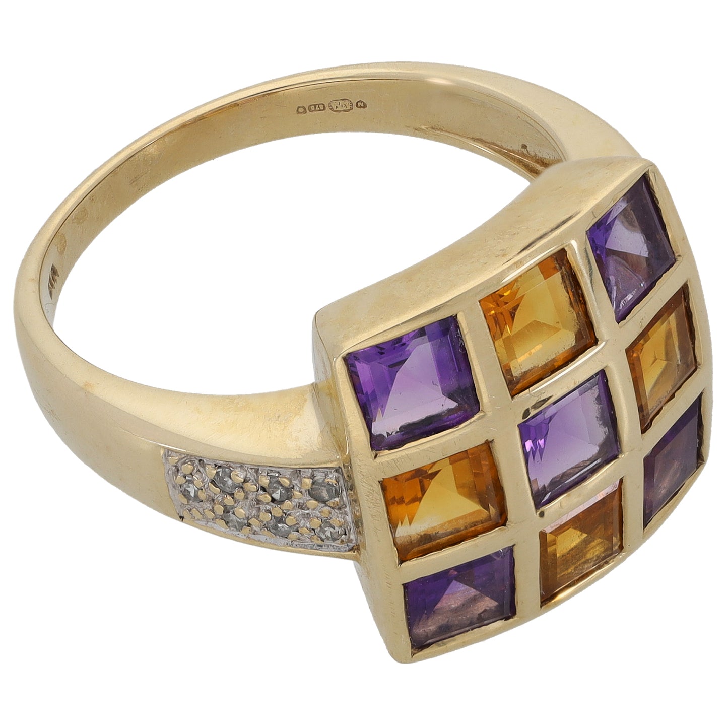 18ct Gold Amethyst & Citrine & 0.08ct Diamond Dress/Cocktail Ring Size Q