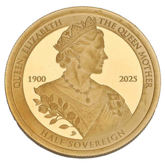22ct Gold The 125th Anniversary Of The Queen Mother Half Sovereign Coin 2025