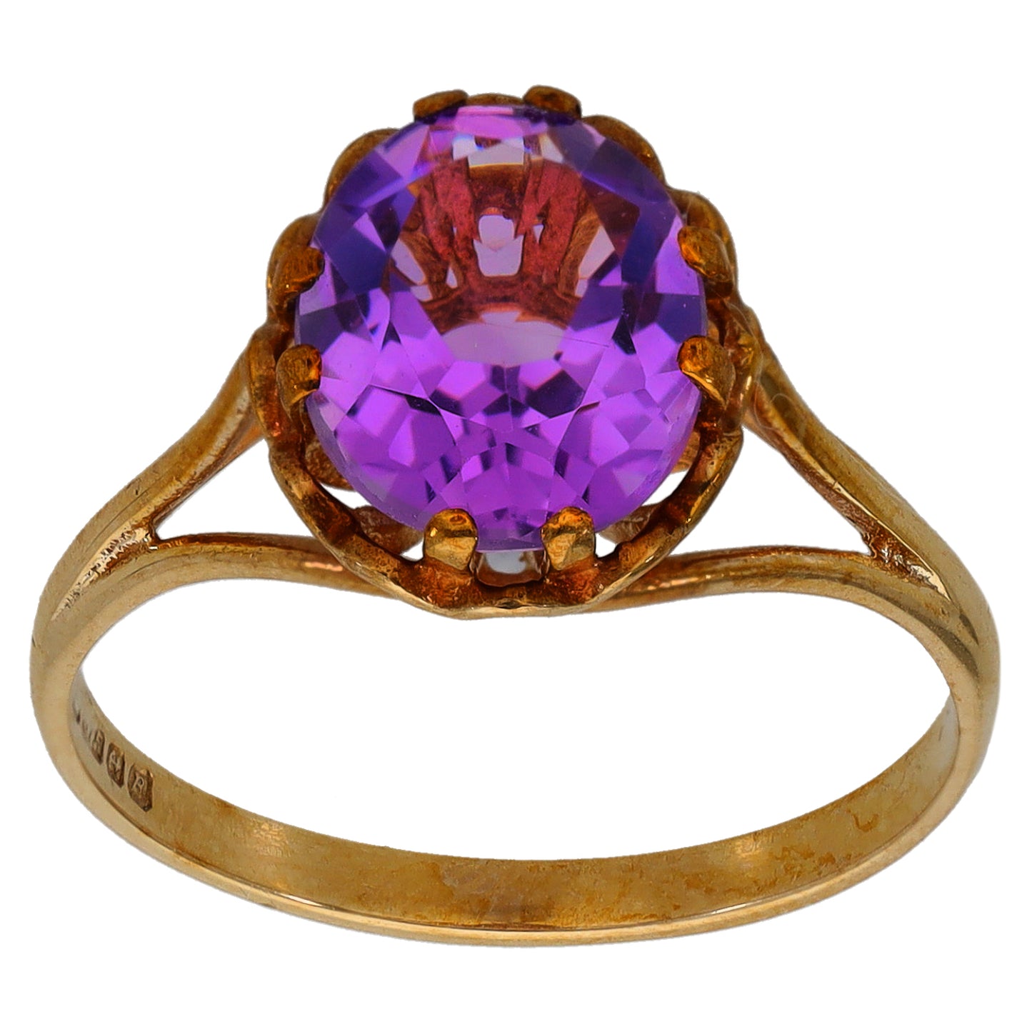 9ct Gold Amethyst Single Stone Ring Size P