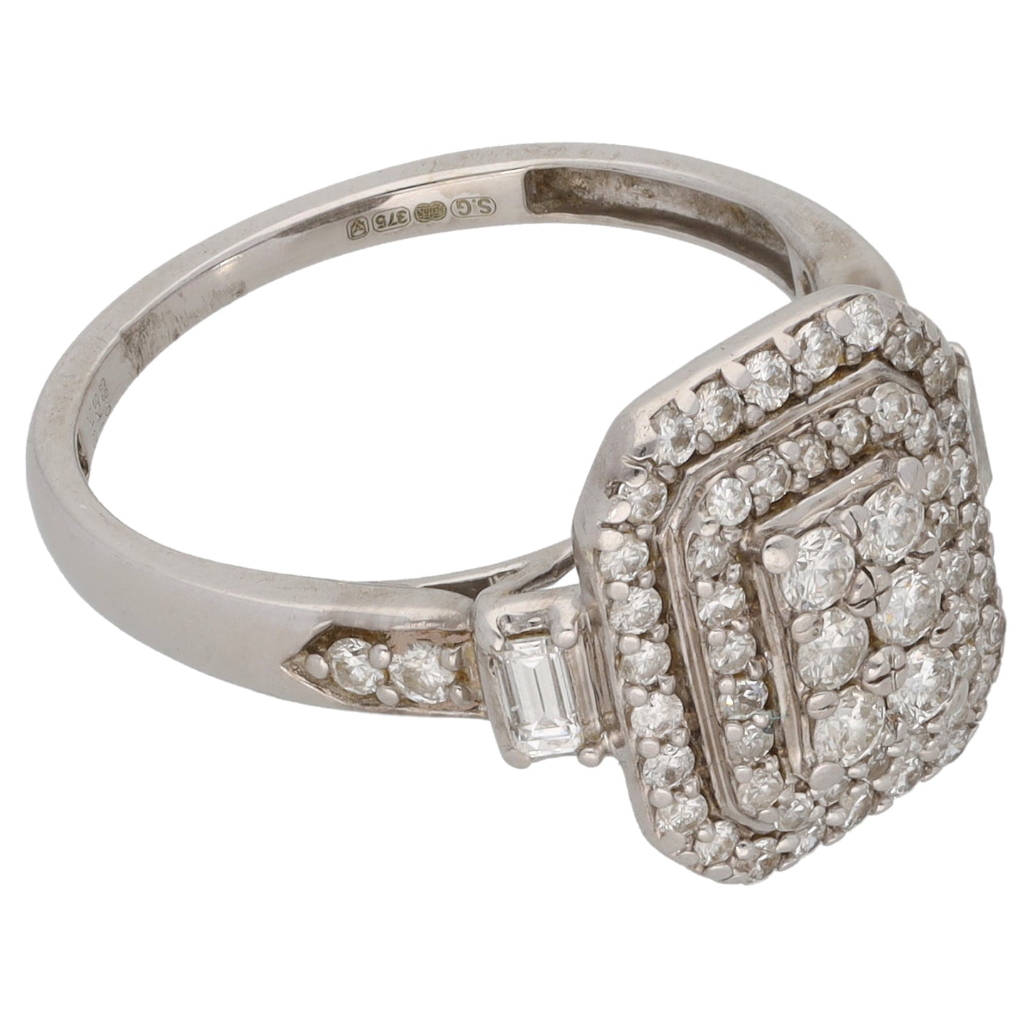 9ct White Gold 0.63ct Diamond Dress/Cocktail Ring Size M