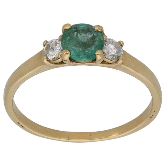 9ct Gold 020ct Diamond & Emerald Trilogy Ring Size O